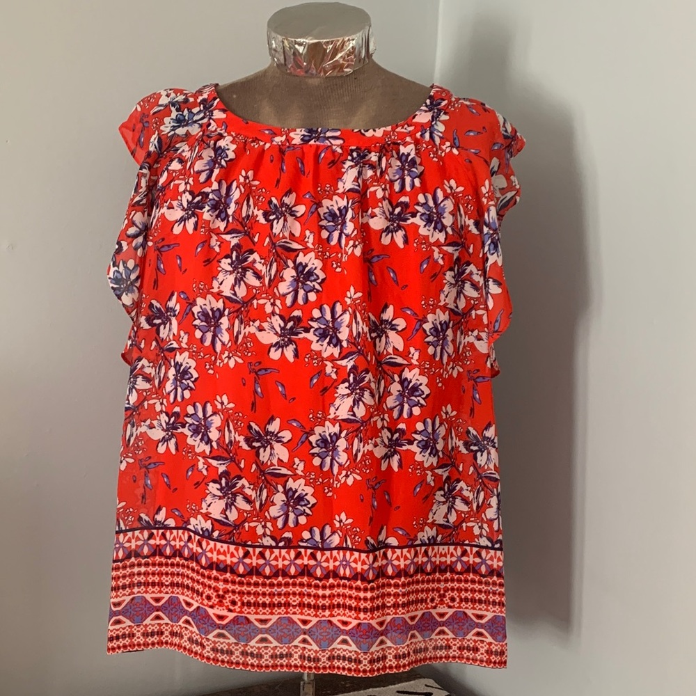 AGB Woman Floral Women's Flutter Sleeve Blouse Plus 2X